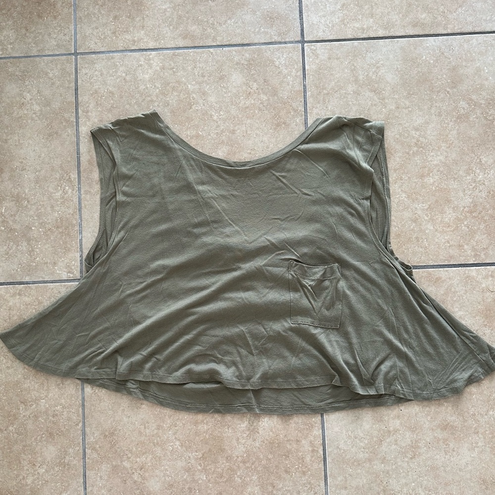 Blue Life - Khaki Green Loose Fit Cropped Tank with Cowl Back Detail